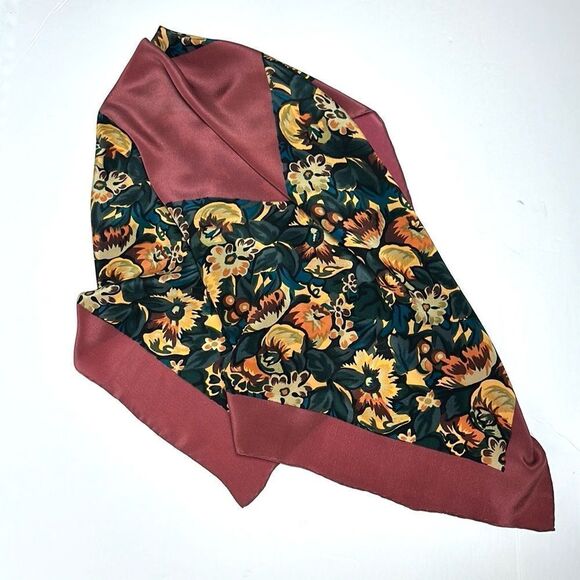 Tuscany Per Donna Silk Crepe Scarf Hand Rolled Mauve Taupe Floral - Picture 8 of 12